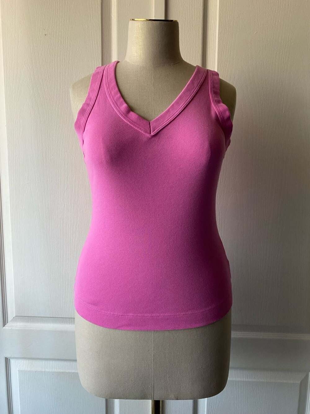 Michael Stars Ribbed V-Neck Tank Top Pink One Size